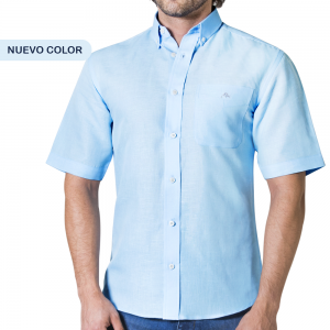 CAMISA MANGA CORTA LINO CABALLERO -CELESTE